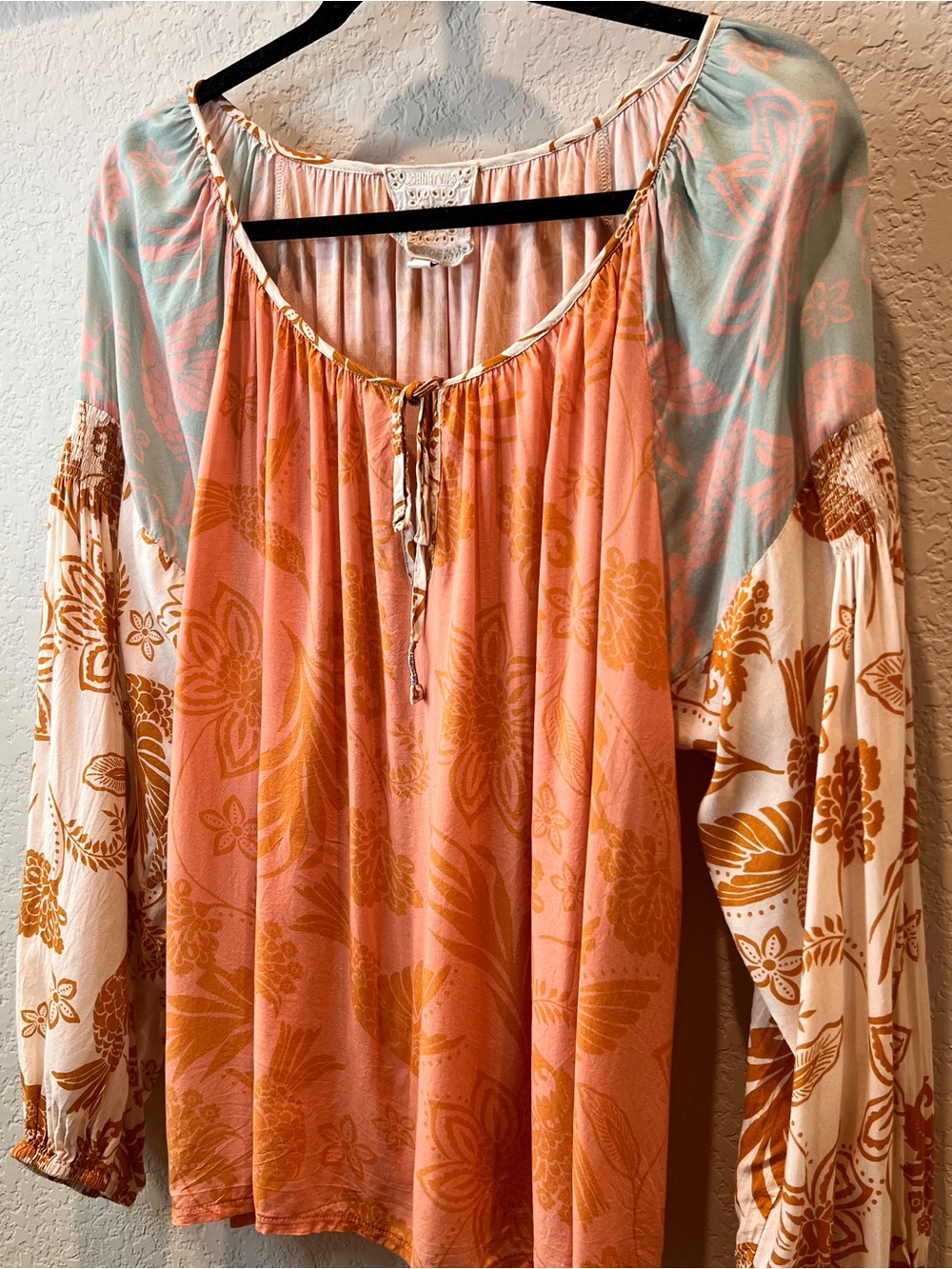 Johnny Was Waimea Mixed Floral Patchwork Peasant Top Pink & Orange Size XL - Picture 6 of 16